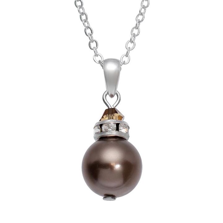Crystal Avenue Silver-plated Crystal And Simulated Pearl Pendant - Made With Swarovski Crystals, Women's, Size: 16, Brown