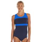 Women's Dolfin Aquashape Conservative Colorblock One-piece Lap Swimsuit, Size: 12 Comp, Blue (navy)
