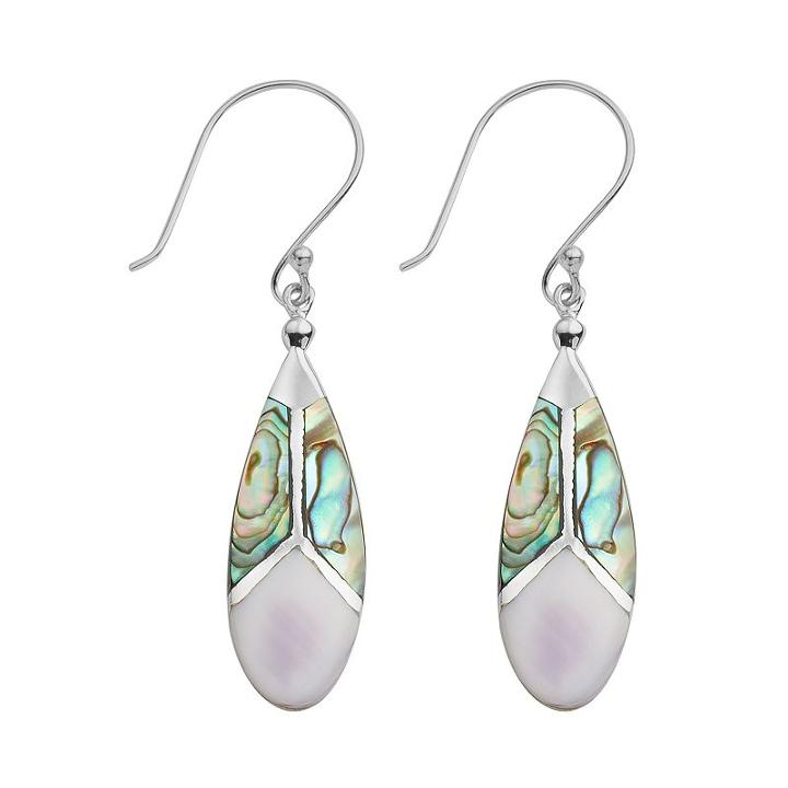 Sterling Silver Abalone And Purple Shell Teardrop Earrings, Women's