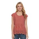 Women's Sonoma Goods For Life&trade; Eyelet Peplum Tee, Size: Xs, Light Red