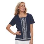 Women's Alfred Dunner Studio Embroidered Top, Size: Medium, Blue (navy)