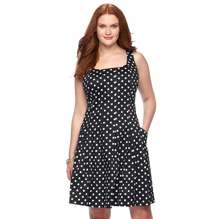 Plus Size Chaps Polka-dot Fit & Flare Dress, Women's, Size: 20 W, Black