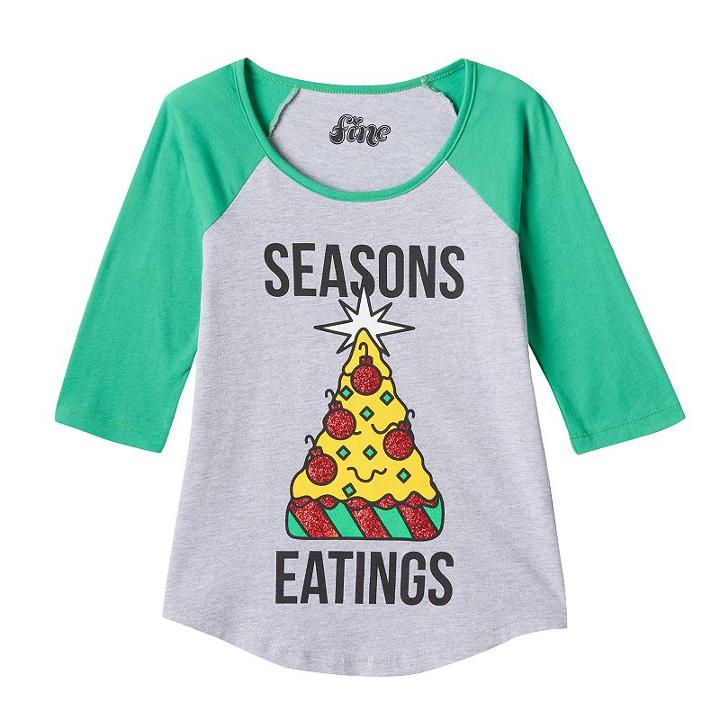 Girls 7-16 Mighty Fine Seasons Eatings Pizza Holiday Tee, Girl's, Size: Medium, Grey Other