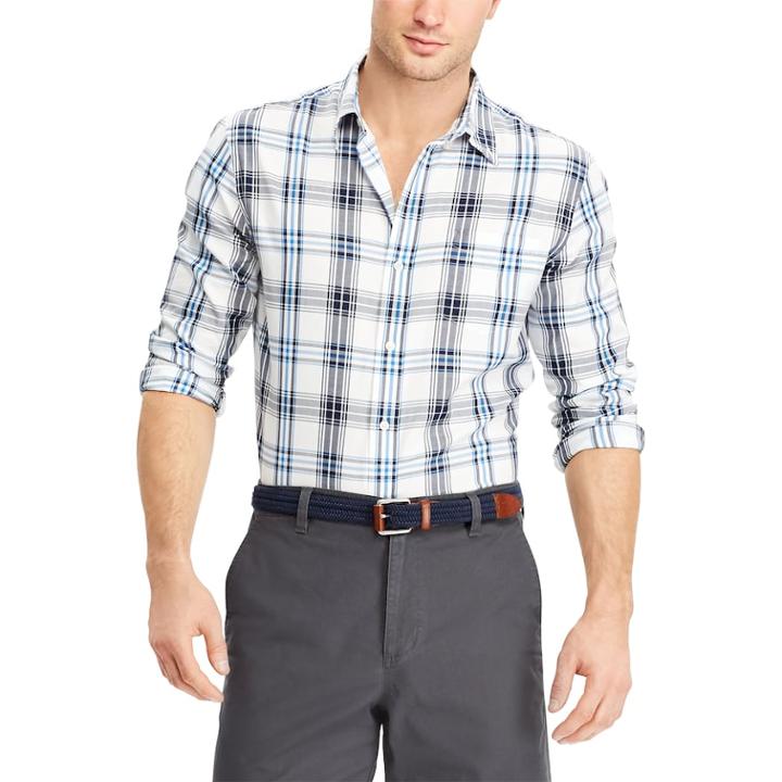Men's Chaps Classic-fit Checked Performance Twill Button-down Shirt, Size: Xxl, White