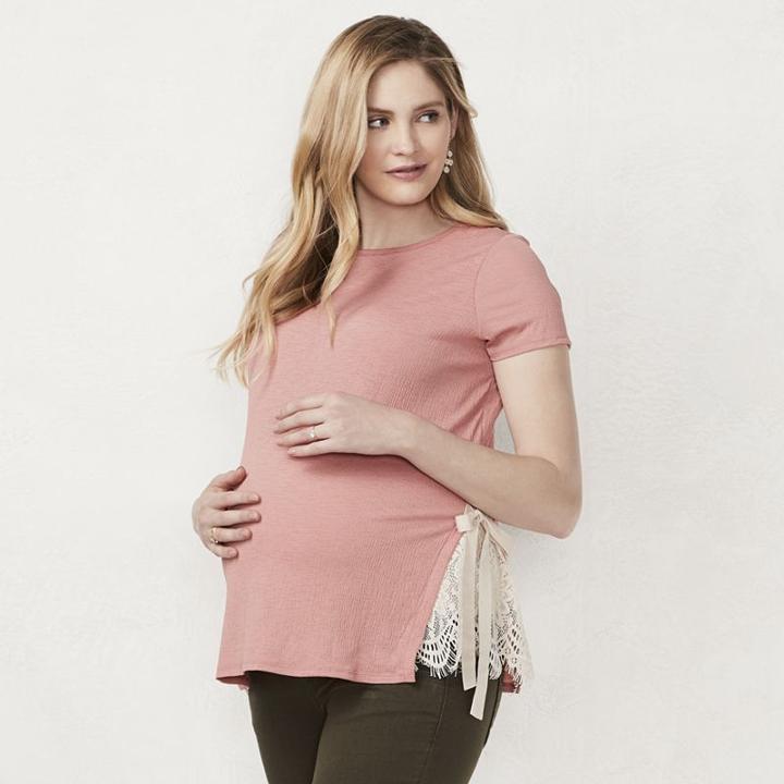 Maternity Lc Lauren Conrad Lace Inset Tee, Women's, Size: Xxl-mat, Lt Orange