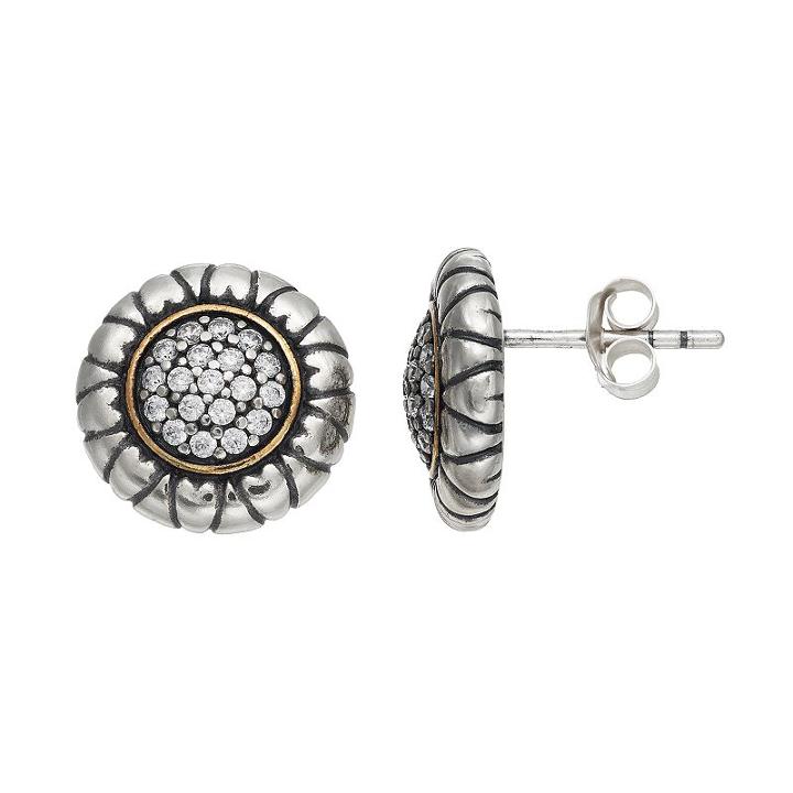Adora Two Tone Sterling Silver Cubic Zirconia Stud Earrings, Women's, White