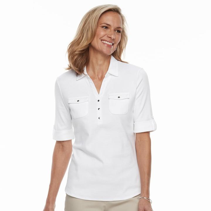 Women's Croft & Barrow&reg; Woven-trim Polo, Size: Large, White