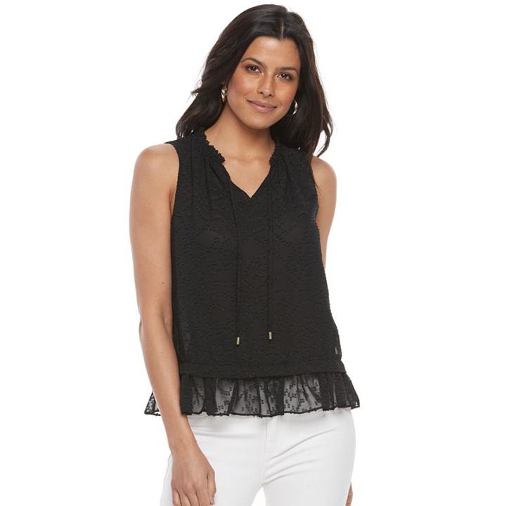 Women's Apt. 9&reg; Clip-dot Ruffled Tank, Size: Medium, Black