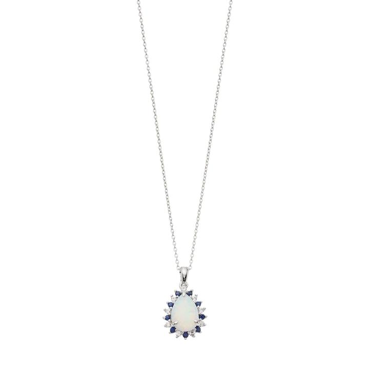 Sterling Silver Lab-created Opal & Sapphire Teardrop Pendant, Women's, Size: 18, White