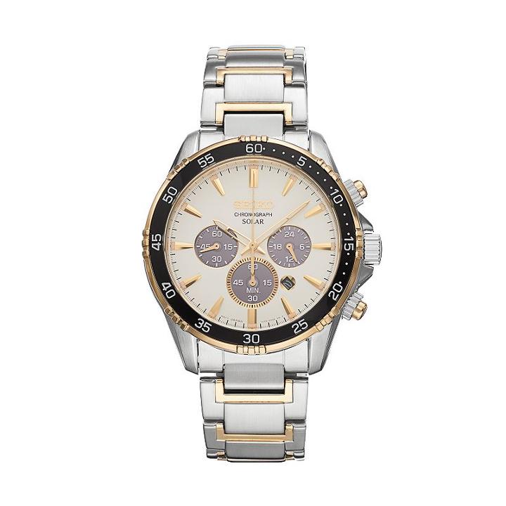 Seiko Men's Core Two Tone Stainless Steel Solar Chronograph Watch - Ssc446, Size: Large, Multicolor