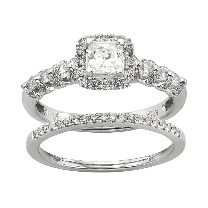 Igl Certified Diamond Square Halo Engagement Ring Set In 14k White Gold (1 Carat T.w.), Women's, Size: 5
