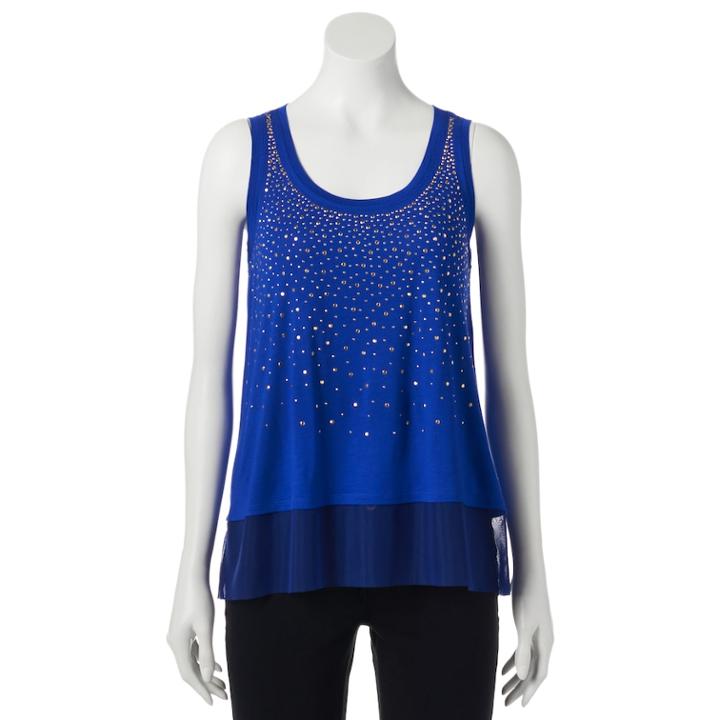 Petite Jennifer Lopez Embellished Mesh-trim Tank, Women's, Size: S Petite, Med Blue