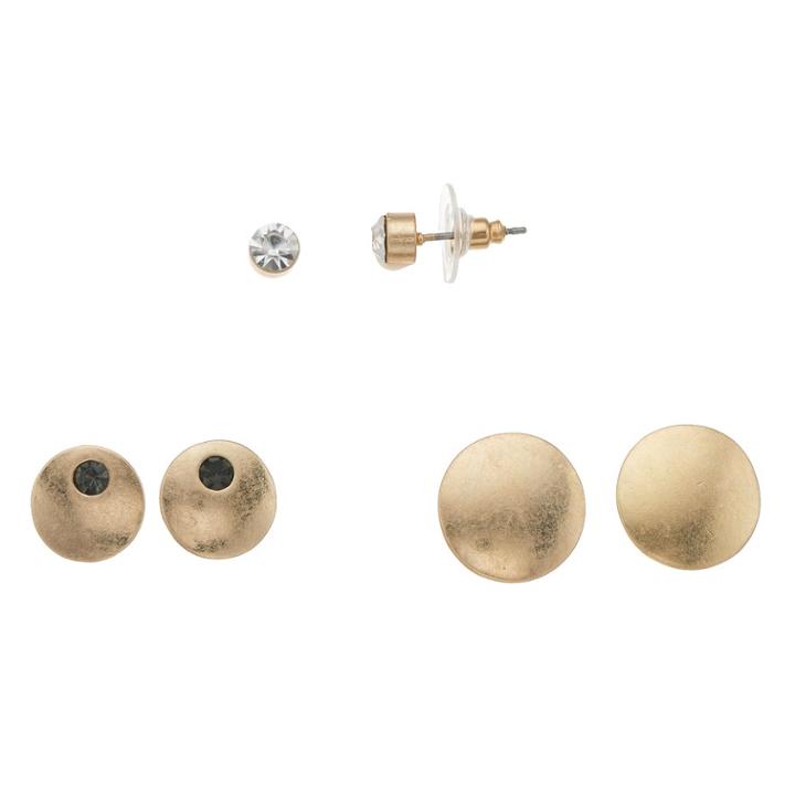 Gold Tone Stud Earring Set, Women's