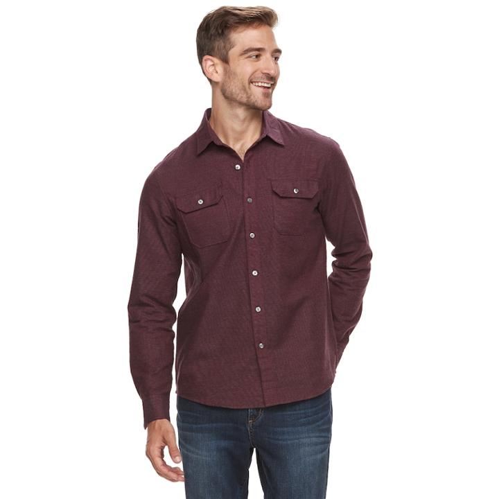 Men's Apt. 9&reg; Brushed Nep 2-pocket Woven Button-down Shirt, Size: Small, Drk Purple