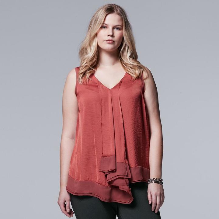 Plus Size Simply Vera Vera Wang Foil Draped Asymmetrical Top, Women's, Size: 3xl, Red