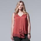 Plus Size Simply Vera Vera Wang Foil Draped Asymmetrical Top, Women's, Size: 3xl, Red