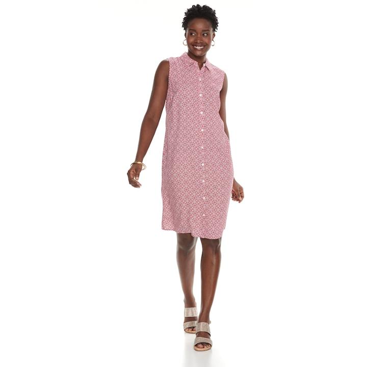 Petite Croft & Barrow&reg; Print Shirt Dress, Women's, Size: Xs Petite, Med Pink