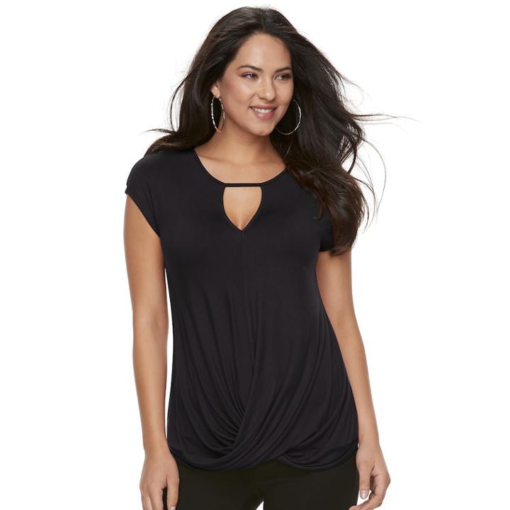 Women's Jennifer Lopez Crossover Keyhole Tee, Size: Xl, Black