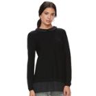 Women's Elle&trade; Mock-layer Crewneck Sweater, Size: Xxl, Black