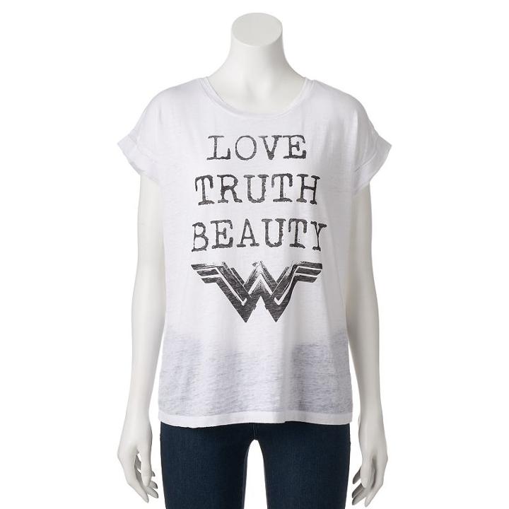 Juniors' Dc Comics Wonder Woman Love Truth Beauty Graphic Tee, Girl's, Size: Large, White
