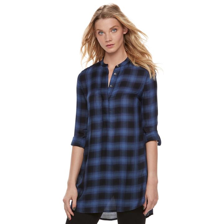 Women's Rock & Republic&reg; Plaid Tunic, Size: Medium, Light Blue