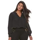 Plus Size Jennifer Lopez Zipper Black Leggings, Women's, Size: 3xl