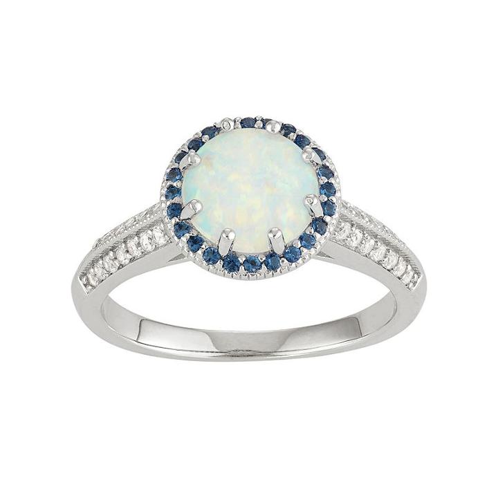 Sterling Silver Gemstone Halo Ring, Women's, Size: 10, Blue