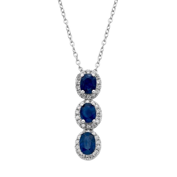 Sapphire & 1/3 Carat T.w. Diamond 14k White Gold Oval Halo 3-stone Pendant Necklace, Women's, Size: 18, Blue
