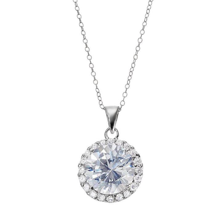 Sterling Silver Cubic Zirconia Halo Pendant Necklace, Women's, Size: 18, White