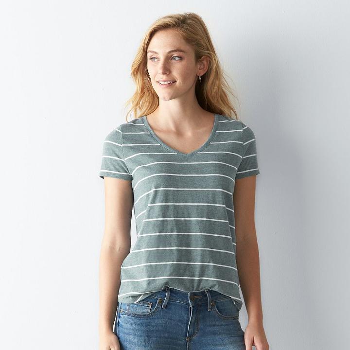 Women's Sonoma Goods For Life&trade; Slubbed V-neck Tee, Size: Medium, Lt Green