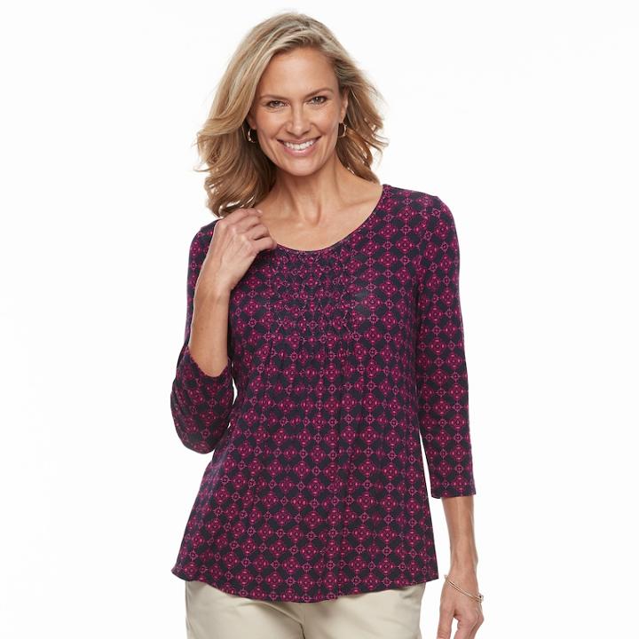 Women's Croft & Barrow&reg; Smocked-bib Top, Size: Large, Dark Pink