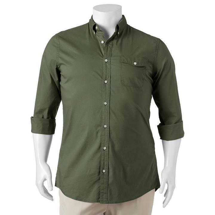 Big & Tall Sonoma Goods For Life&trade; Flexwear Modern-fit Poplin Button-down Shirt, Men's, Size: 3xb, Dark Green
