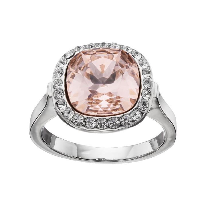 Brilliance Pink Crystal Halo Ring With Swarovski Crystals, Women's, Size: 7