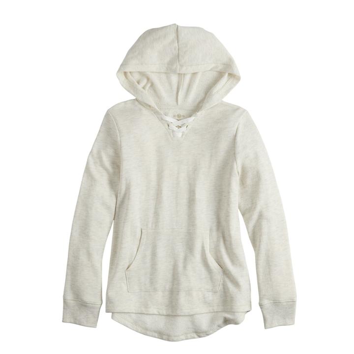 Girls 7-16 & Plus Size So&reg; Lace-up Tunic Hoodie, Size: 18 1/2, Light Grey