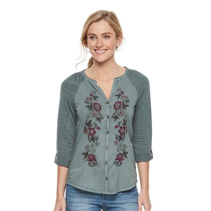 Women's Sonoma Goods For Life&trade; Embroidered Utility Shirt, Size: Xl, Grey