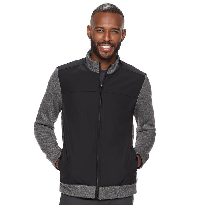 Men's Apt. 9&reg; Textured Mixed Media Jacket, Size: Small, Grey