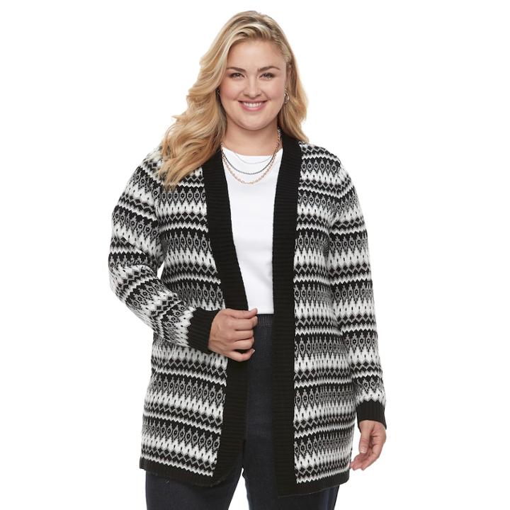 Plus Size Croft & Barrow&reg; Fairisle Cardigan Sweater, Women's, Size: 3xl, White