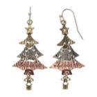 Tri Tone Antiqued Christmas Tree Nickel Free Drop Earrings, Women's, Multicolor