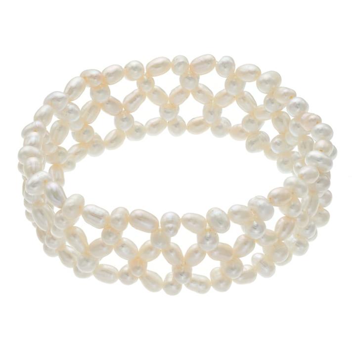 Freshwater Cultured Pearl Triple Row Woven Stretch Bracelet, Women's, Size: 7.5, White