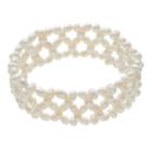 Freshwater Cultured Pearl Triple Row Woven Stretch Bracelet, Women's, Size: 7.5, White