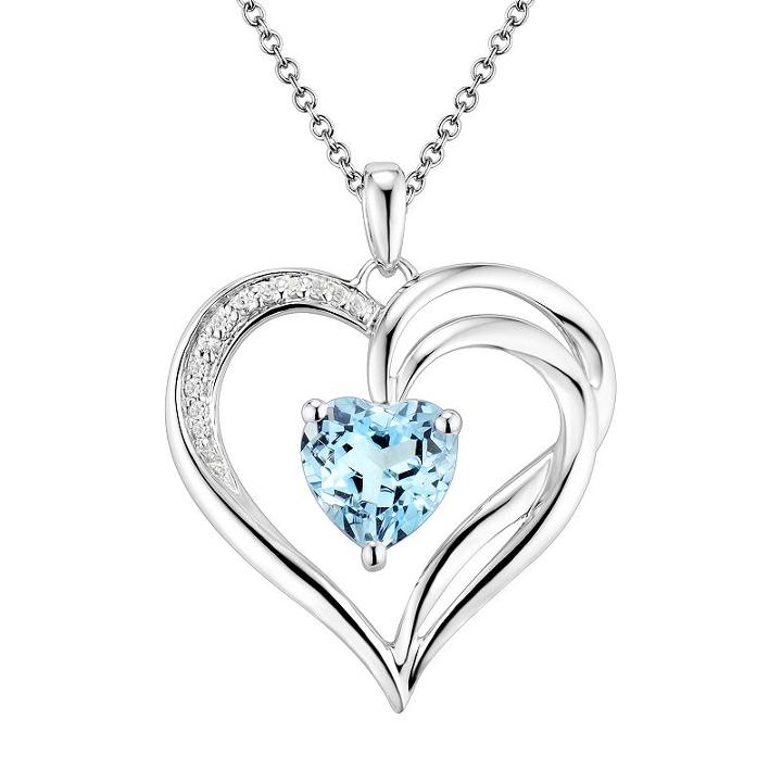 Two Hearts Forever One Sterling Silver Light Blue Topaz And Diamond Accent Heart Pendant, Women's, Size: 18