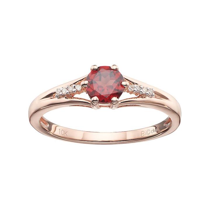 10k Rose Gold Garnet & Diamond Accent Ring, Women's, Size: 7, Red