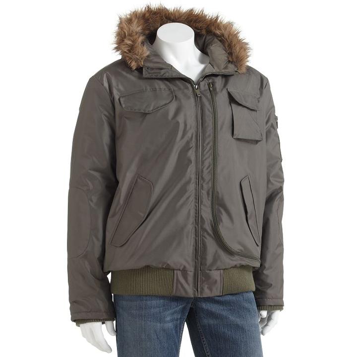 Men's Excelled Hooded Bomber Jacket, Size: Large, Grey