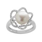 Pearlustre By Imperial Freshwater Cultured Pearl And Diamond Accent Sterling Silver Flower Ring, Women's, Size: 7, White