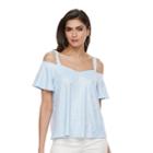 Women's Jennifer Lopez Cold-shoulder Flutter Tee, Size: Medium, Med Blue
