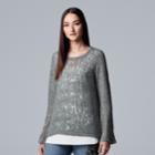 Women's Simply Vera Vera Wang Pointelle Mock-layer Top, Size: Small, Med Grey