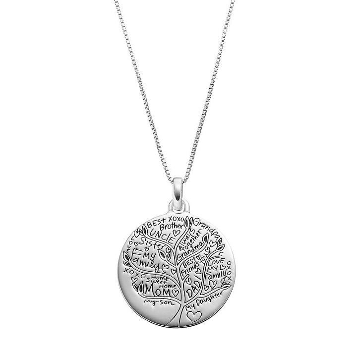 Timeless Sterling Silver Family Tree Circle Pendant, Women's
