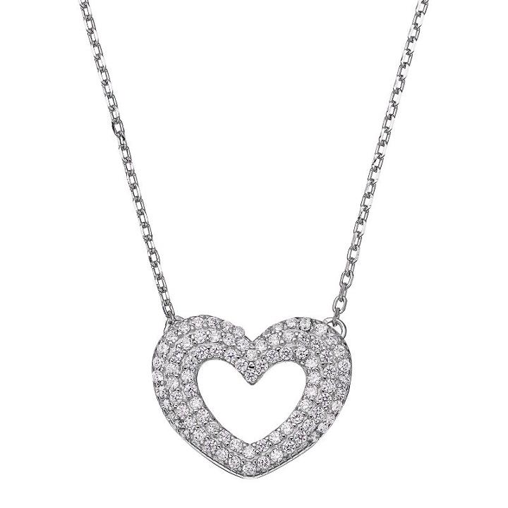 Silver Tone Cubic Zirconia Heart Link Necklace, Women's, Grey