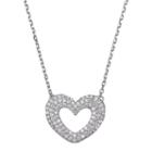 Silver Tone Cubic Zirconia Heart Link Necklace, Women's, Grey