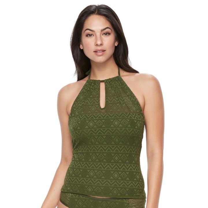 Women's Apt. 9&reg; Crochet High Neck Tankini Top, Size: Large, Dark Green